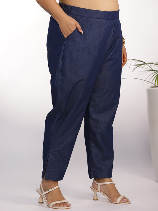 Navy Denim Slit Pants