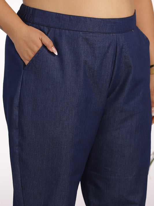 Navy Denim Slit Pants