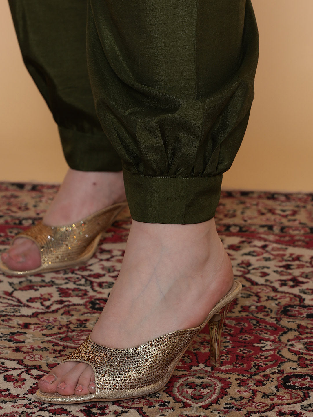 Olive Silk Afghani Salwar