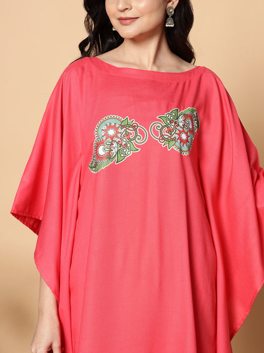 Peach Kaftan Kurta - Diagonal
