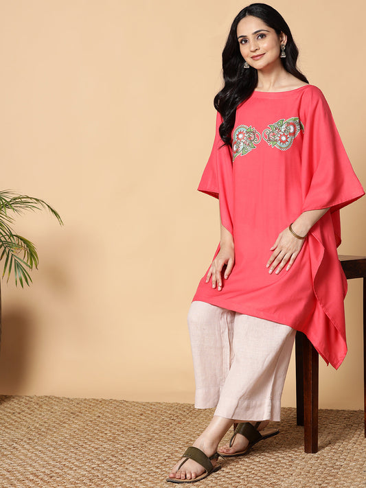 Peach Kaftan Kurta - Diagonal