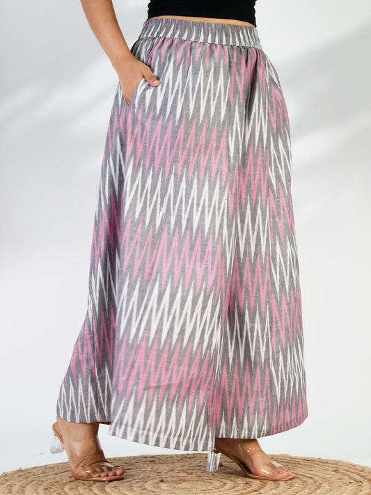 Pink&Grey Ikat Flared Palazzo