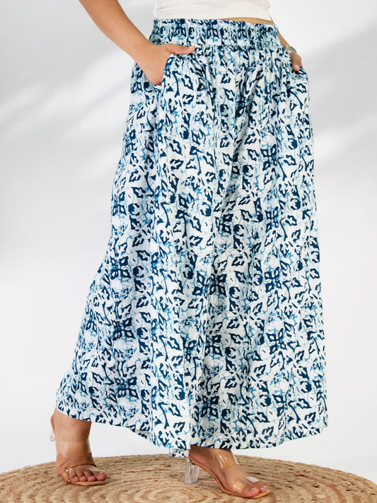 Printed Cotton Flared Palazzo - BlueMirage