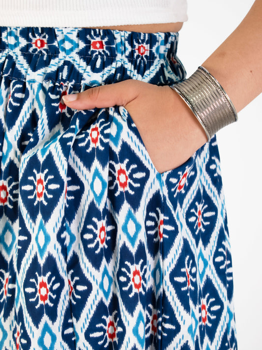 Printed Cotton Flared Palazzo - BlueStencil