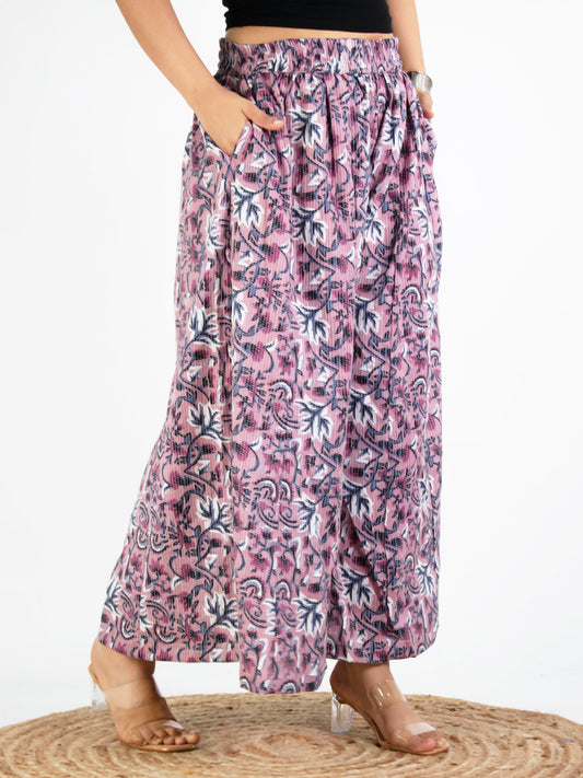 Printed Cotton Flared Palazzo - BlushKantha