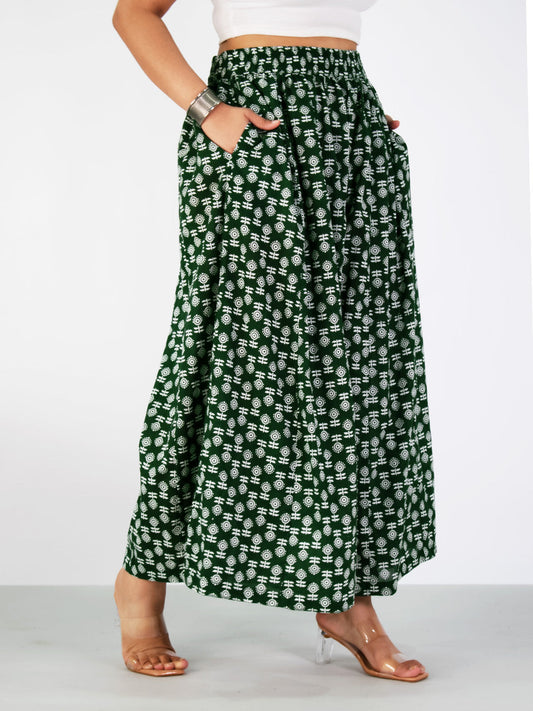 Printed Cotton Flared Palazzo - GreenBloom