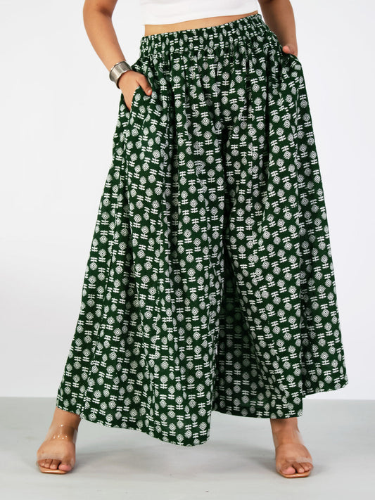 Printed Cotton Flared Palazzo - GreenBloom