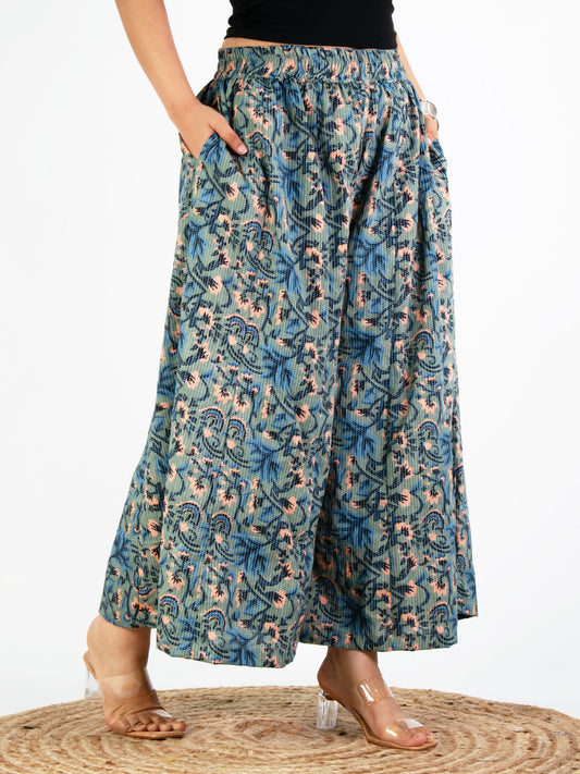 Printed Cotton Flared Palazzo - GreenKantha