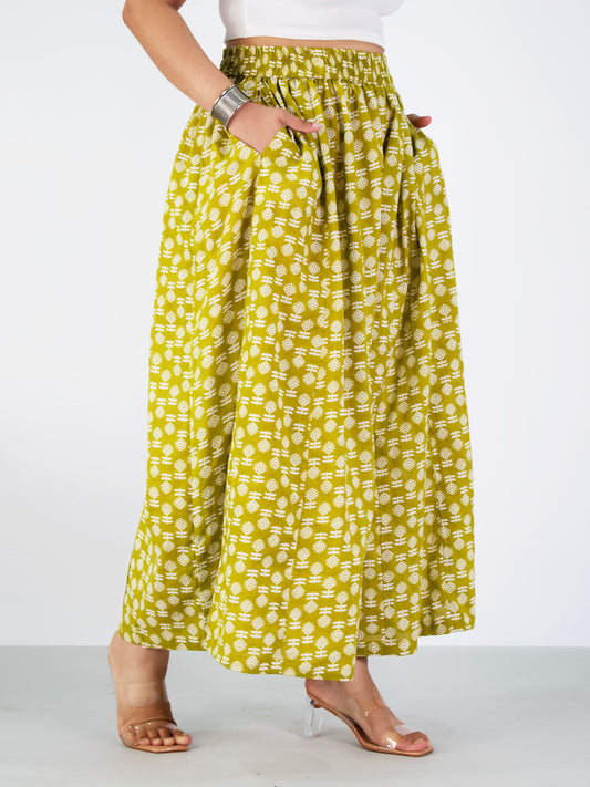 Printed Cotton Flared Palazzo - LimeBloom