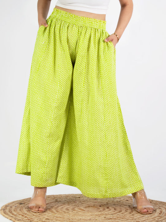 Printed Cotton Flared Palazzo - LimePrism