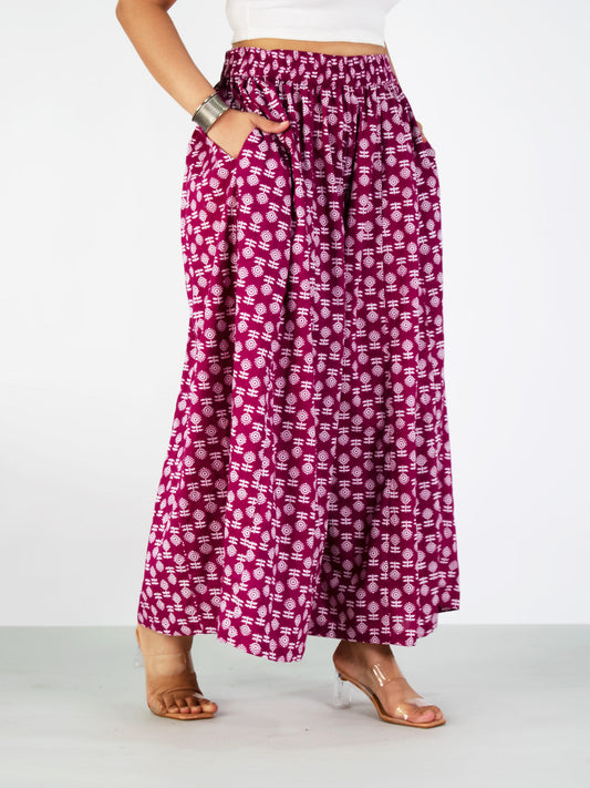 Printed Cotton Flared Palazzo - MagentaBloom