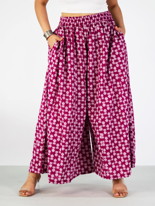 Printed Cotton Flared Palazzo - MagentaBloom