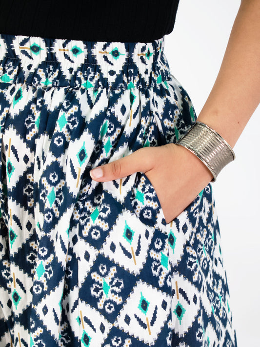 Printed Cotton Flared Palazzo - NavyStencil