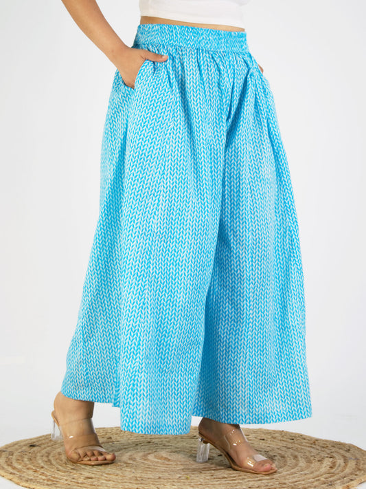 Printed Cotton Flared Palazzo - SkyBluePrism
