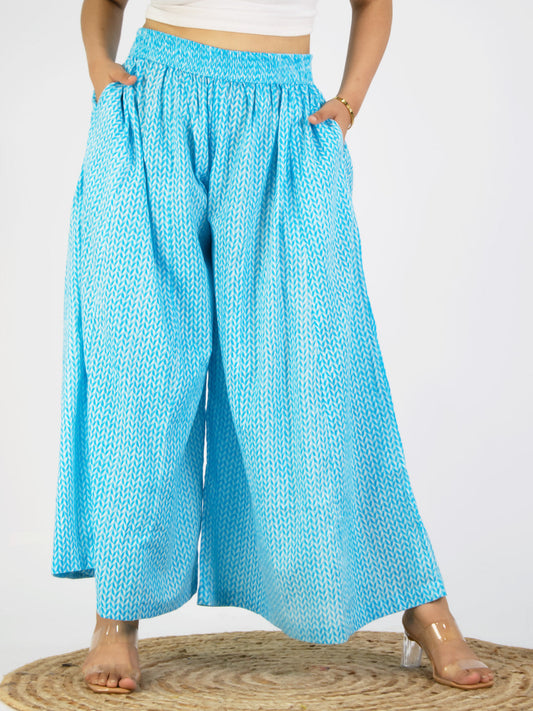 Printed Cotton Flared Palazzo - SkyBluePrism