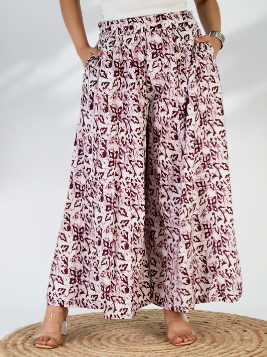 Printed Cotton Flared Palazzo - WineMirage