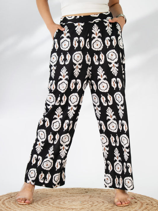 Printed Cotton Palazzo Pants - BlackBoho