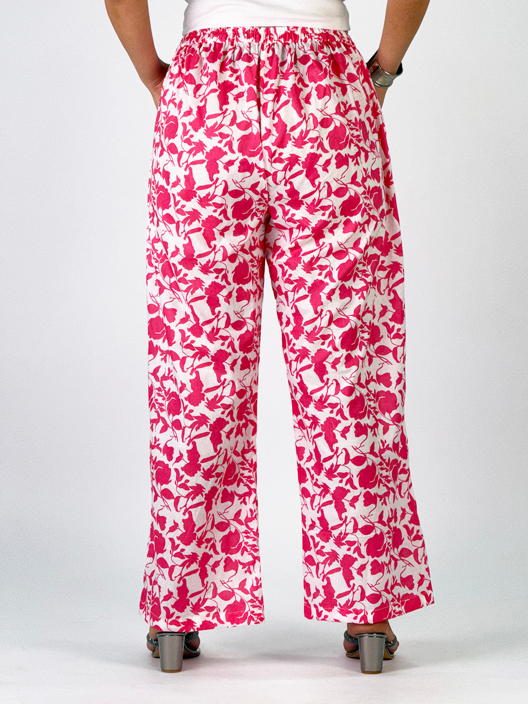 Printed CottonSlub Palazzo Pants - CoralBloom