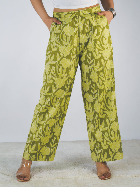 Printed Cotton Palazzo Pants - GreenFiesta