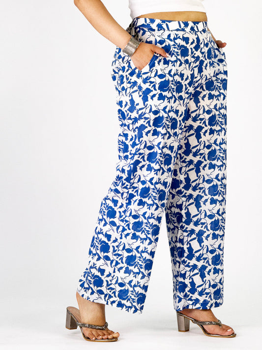 Printed CottonSlub Palazzo Pants - MidnightBloom
