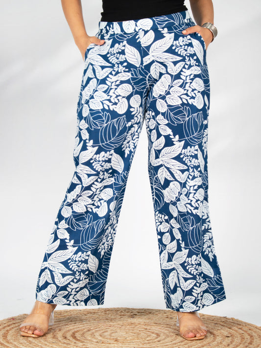Printed Cotton Palazzo Pants - NavyGrove