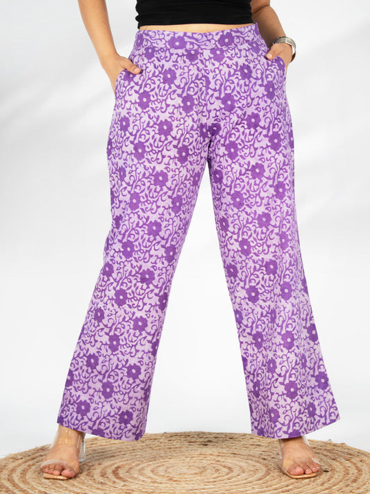Printed Cotton Palazzo Pants - PurpleKamal