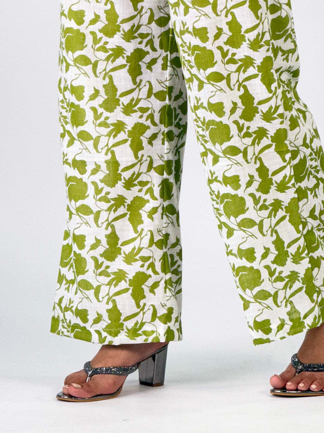 Printed CottonSlub Palazzo Pants - SageBloom