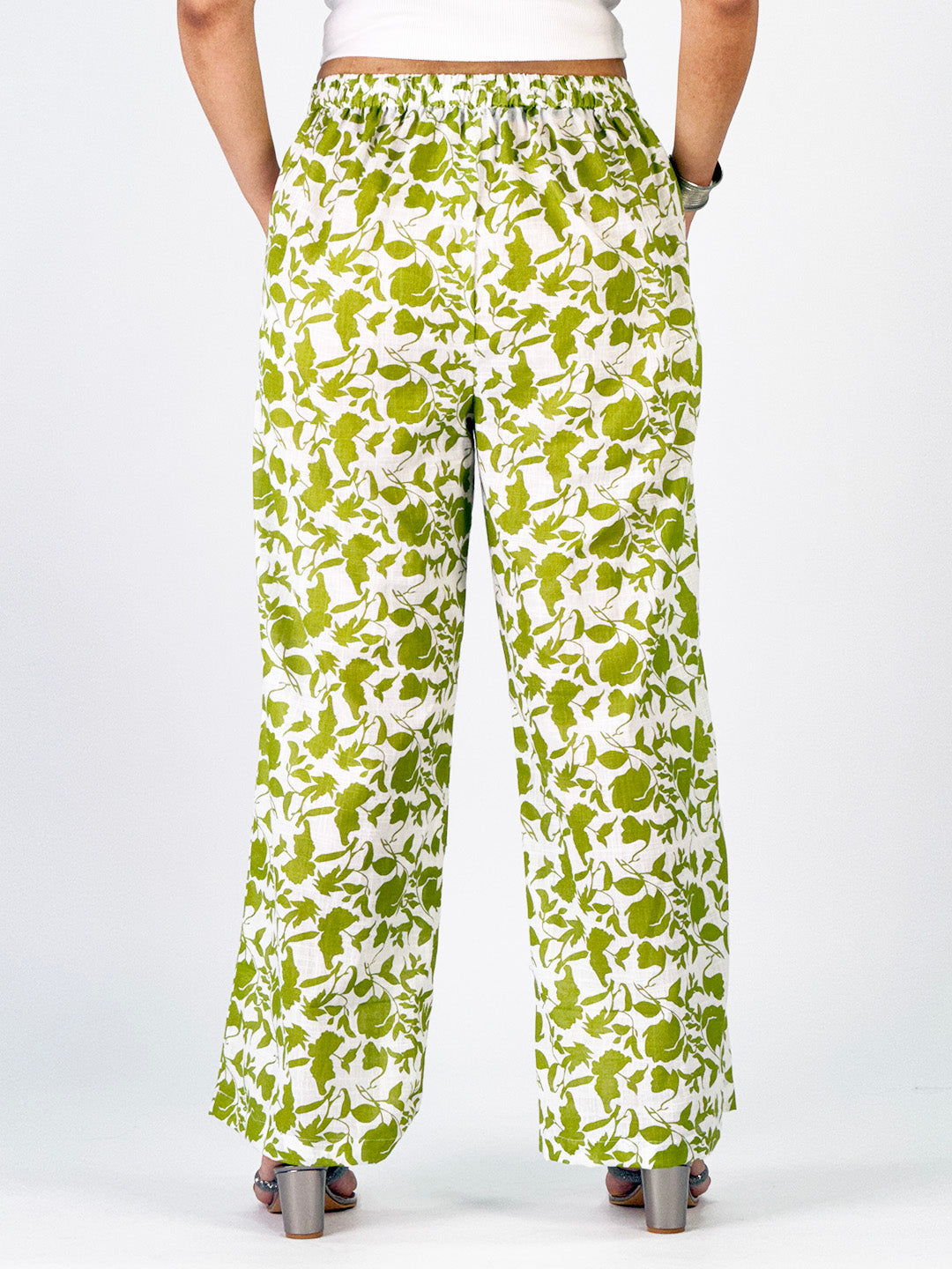 Printed CottonSlub Palazzo Pants - SageBloom