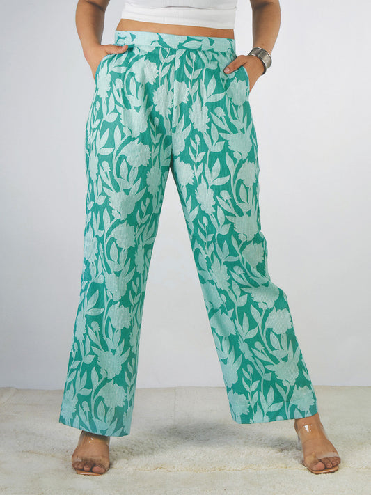 Printed Cotton Palazzo Pants - SeaGreenFiesta