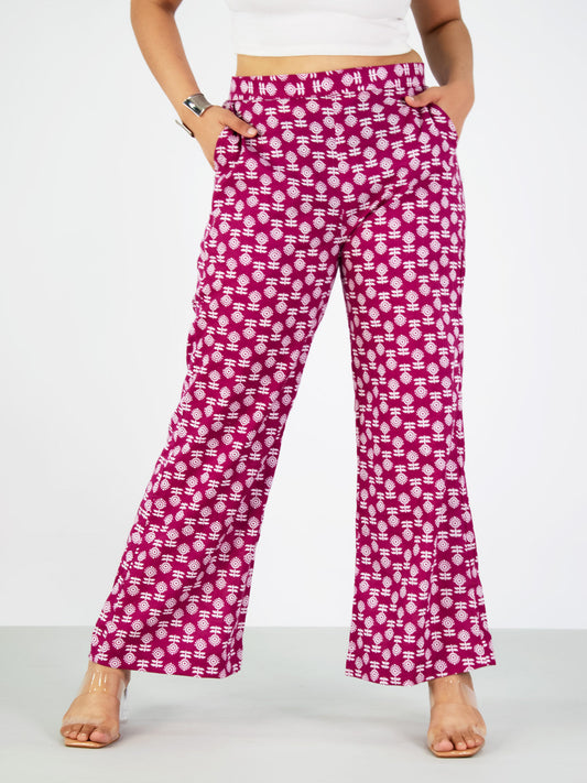 Printed Cotton Palazzos Pants - MagentaBloom