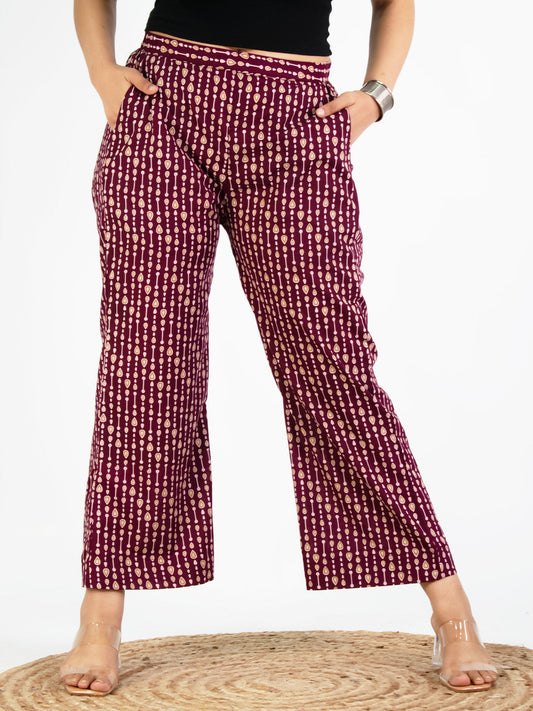 Printed Cotton Palazzos Pants - WinePearls