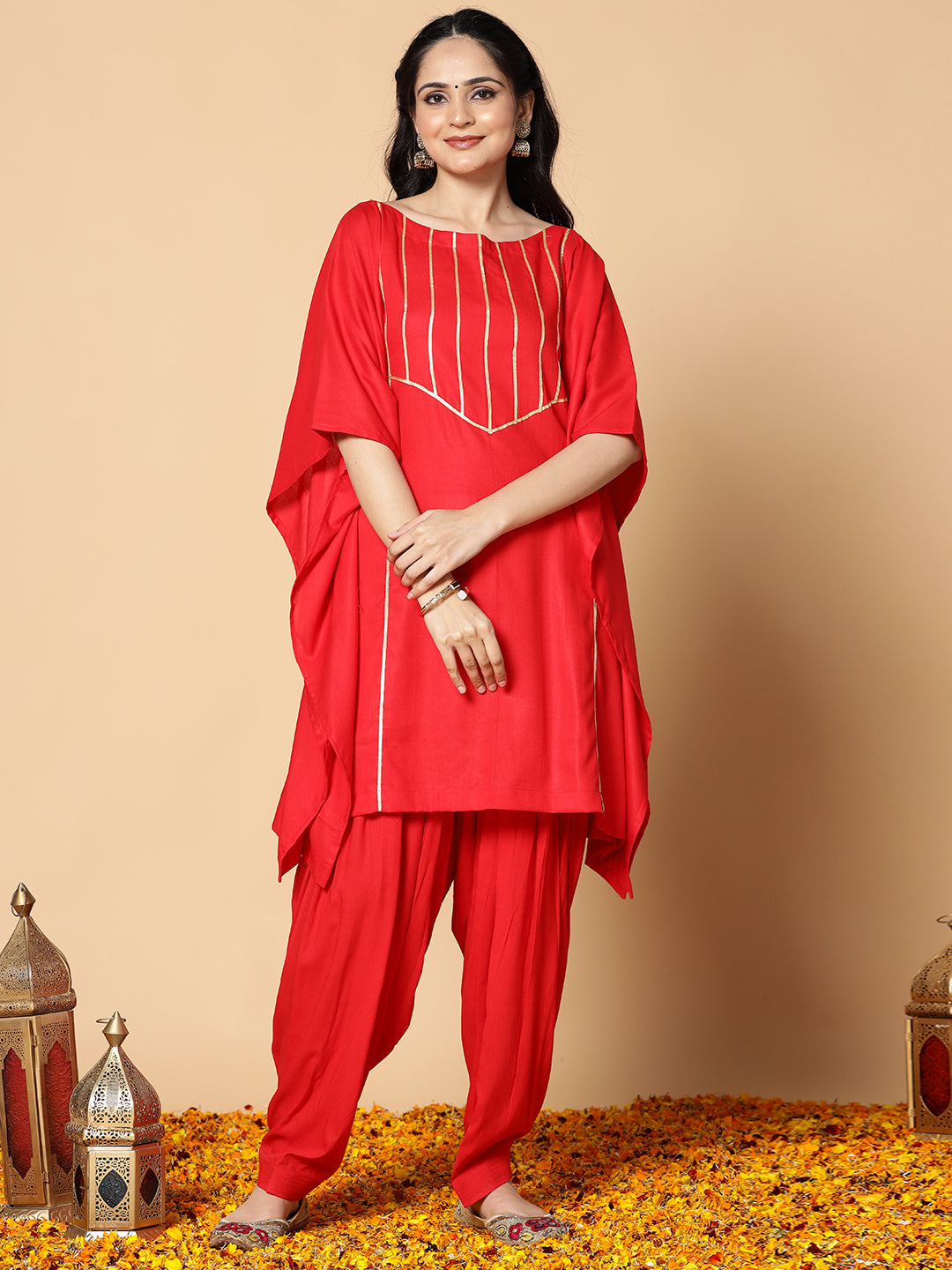 Red Festive Kaftan Kurta - Rouge