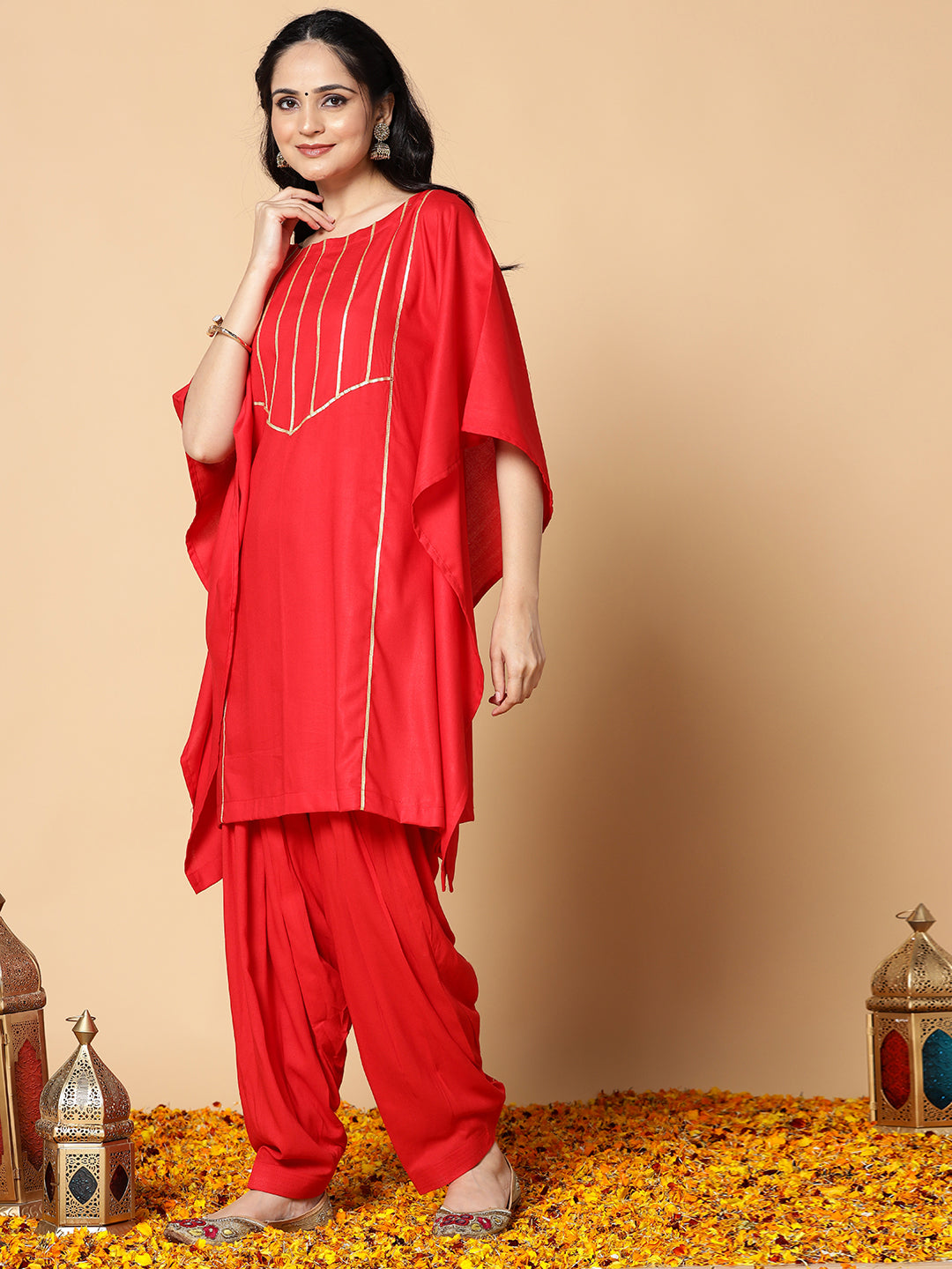 Red Festive Kaftan Kurta - Rouge