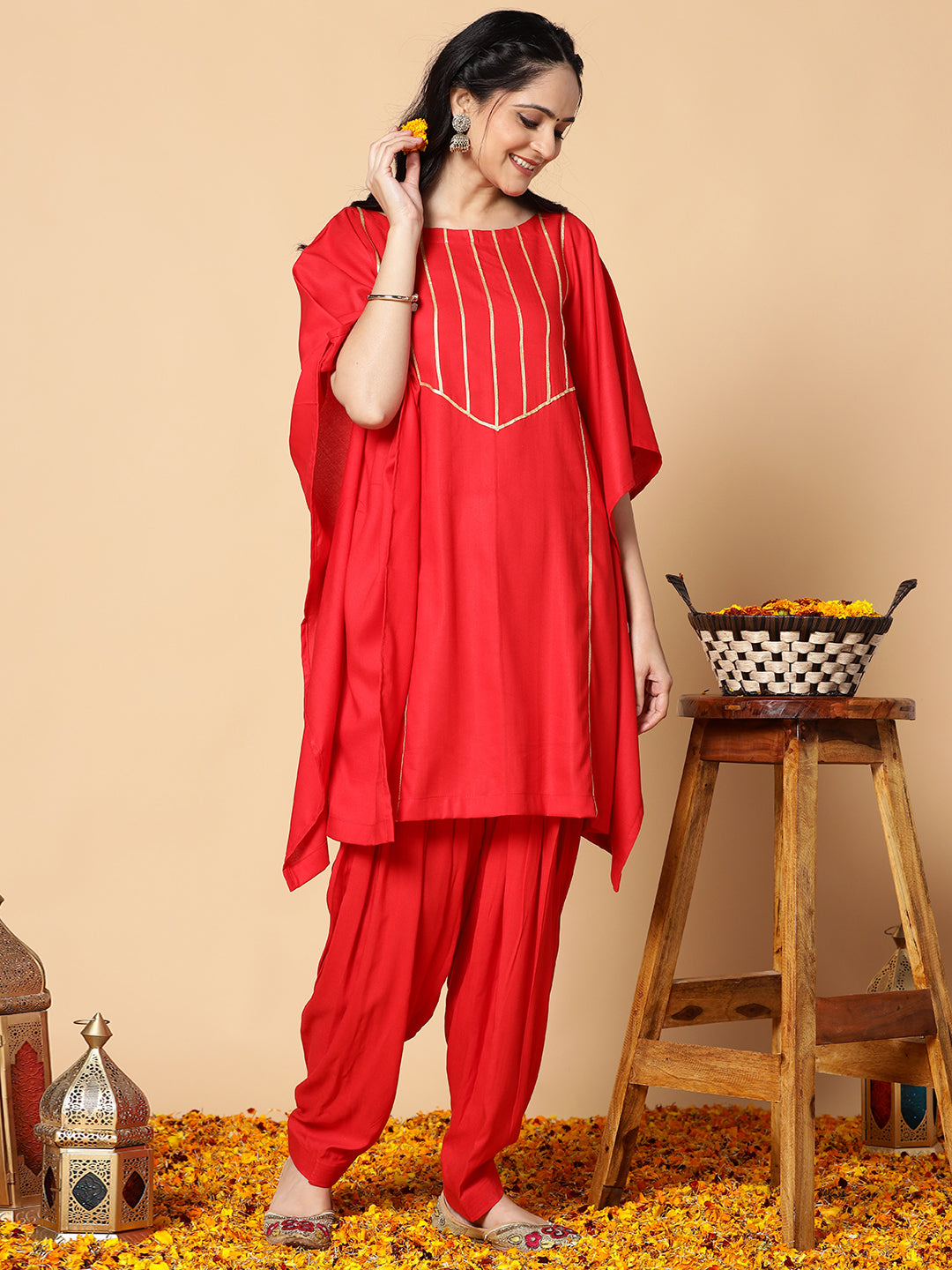 Red Festive Kaftan Kurta - Rouge