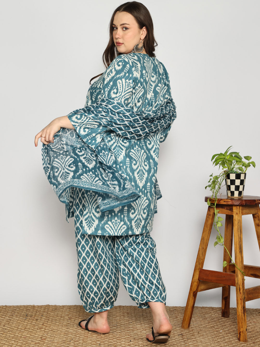 SkyBlue Printed Cotton Balloon Salwar - Sunehri