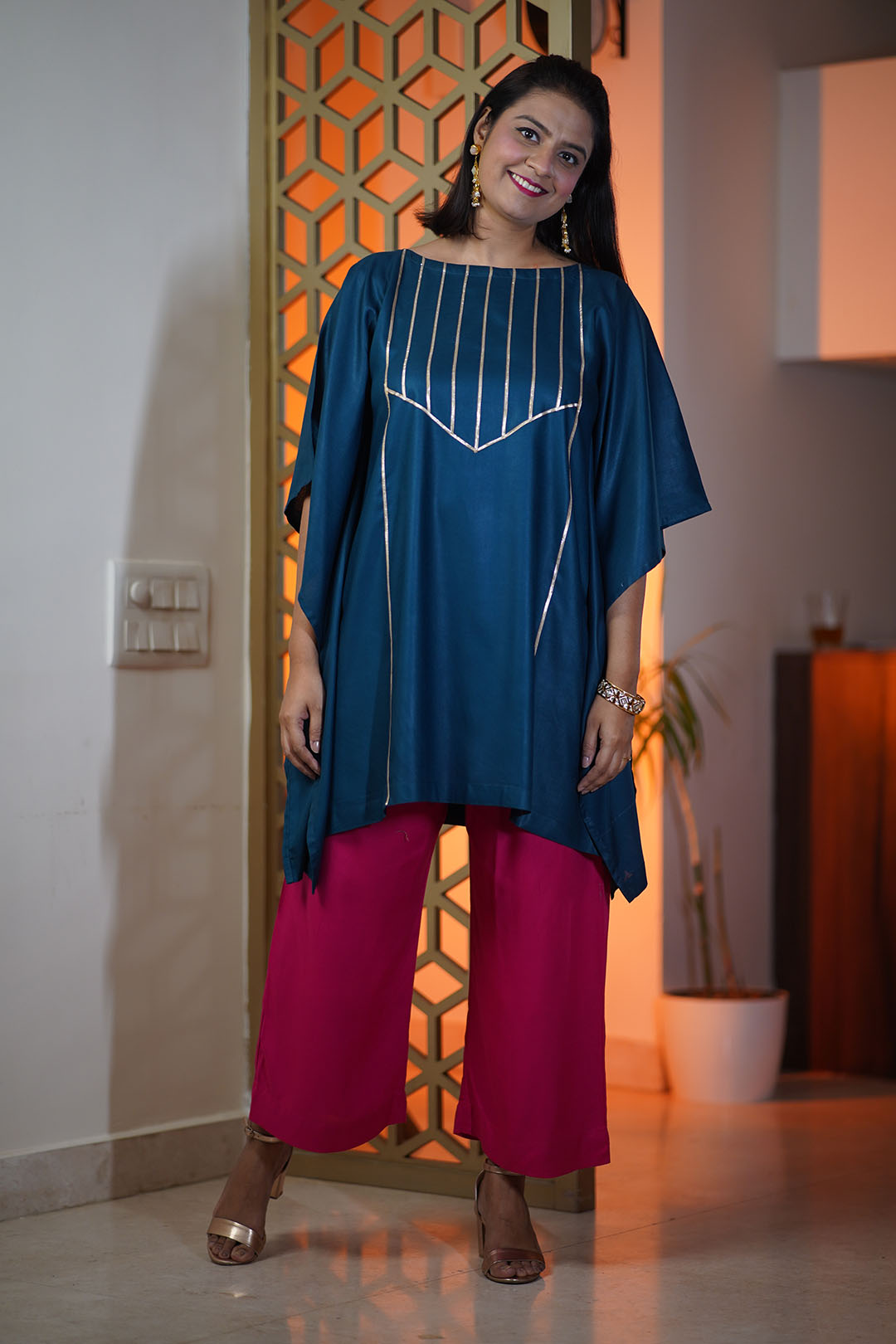 Teal Festive Kaftan Kurta - Chaitanya