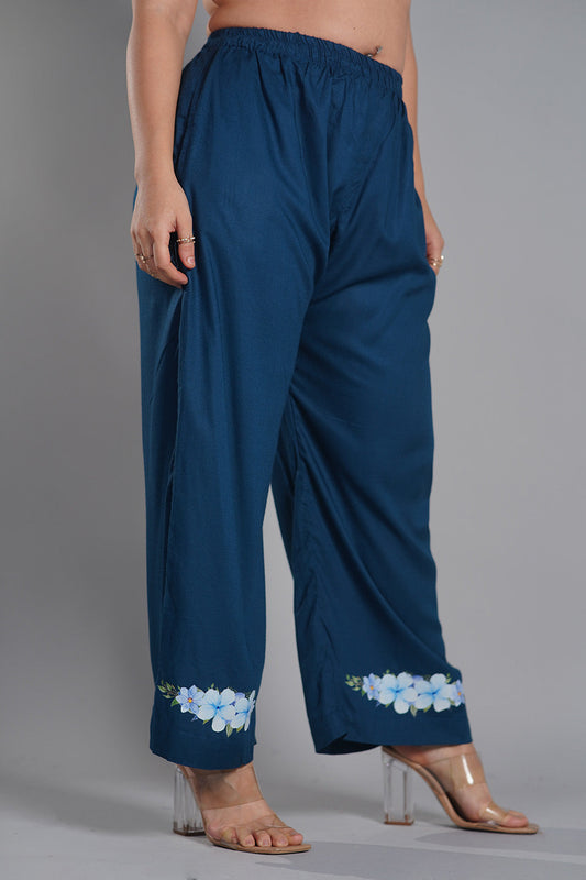 Teal PrintedPalazzoPants - BloomingBlues