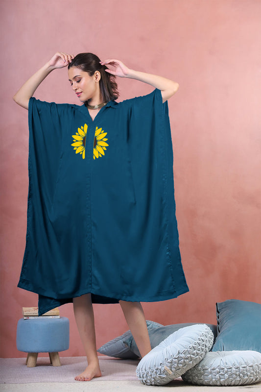 Teal Rayon Shirt-Kaftan - Sunflower