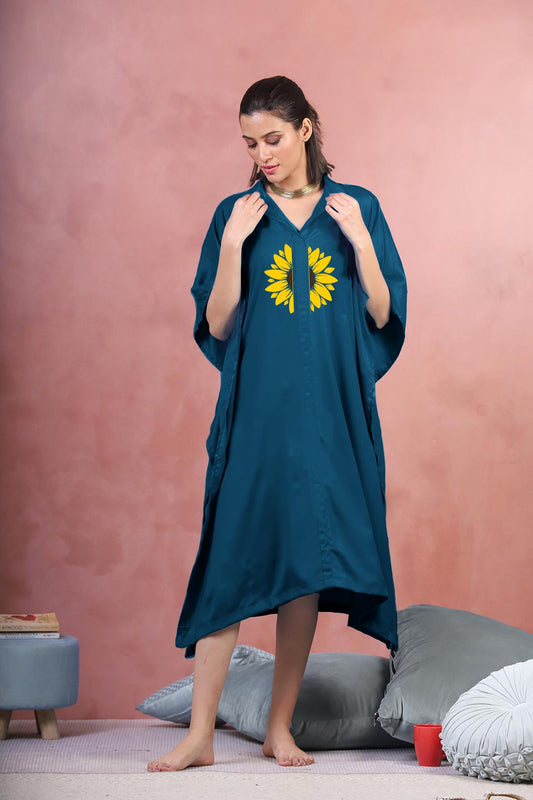 Teal Rayon Shirt-Kaftan - Sunflower