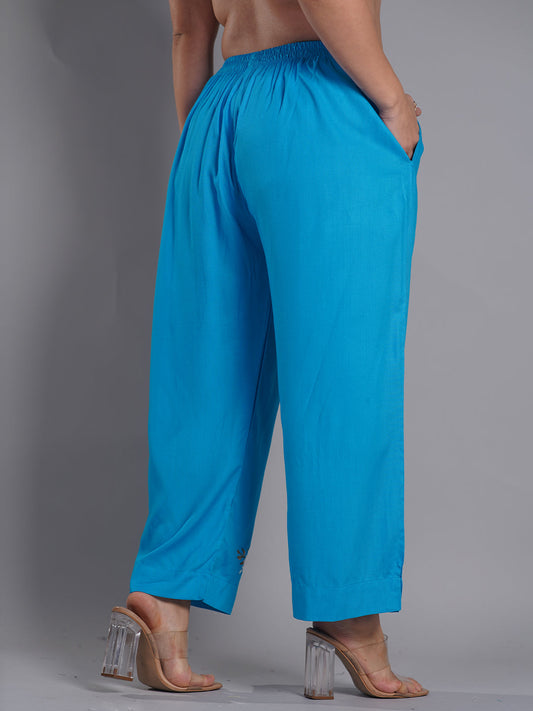 Turquoise PrintedPalazzoPants - FloralOasis