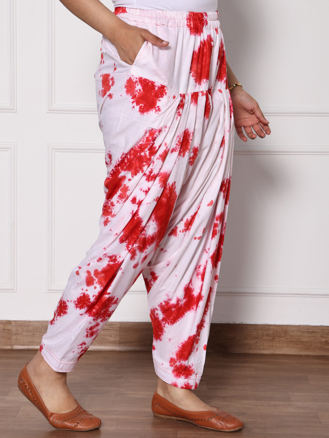 White&Red Rayon TieDyeSalwar