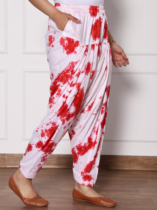 White&Red Rayon TieDyeSalwar