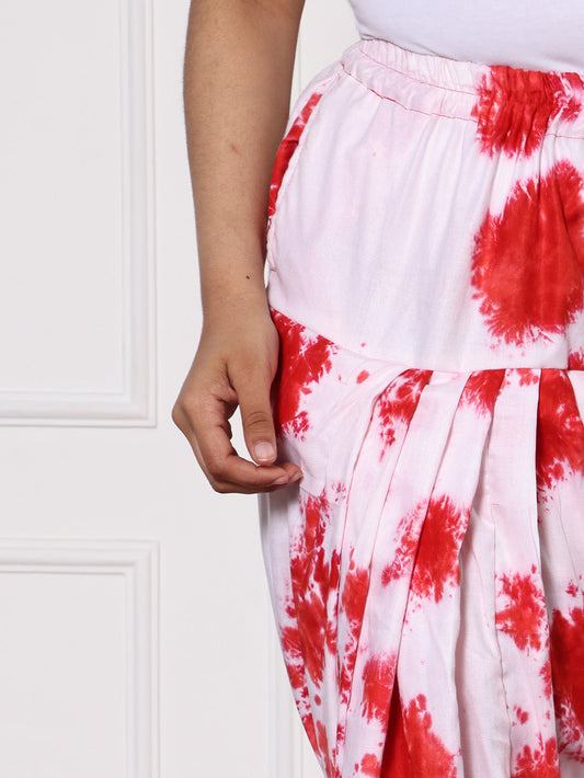 White&Red Rayon TieDyeSalwar