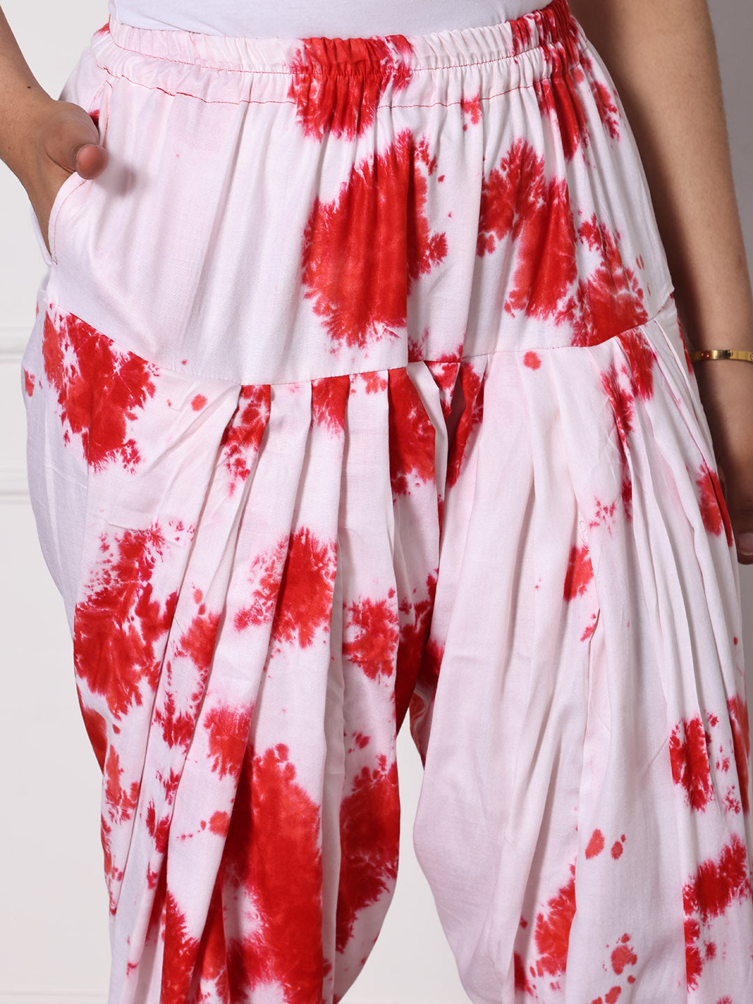 White&Red Rayon TieDyeSalwar
