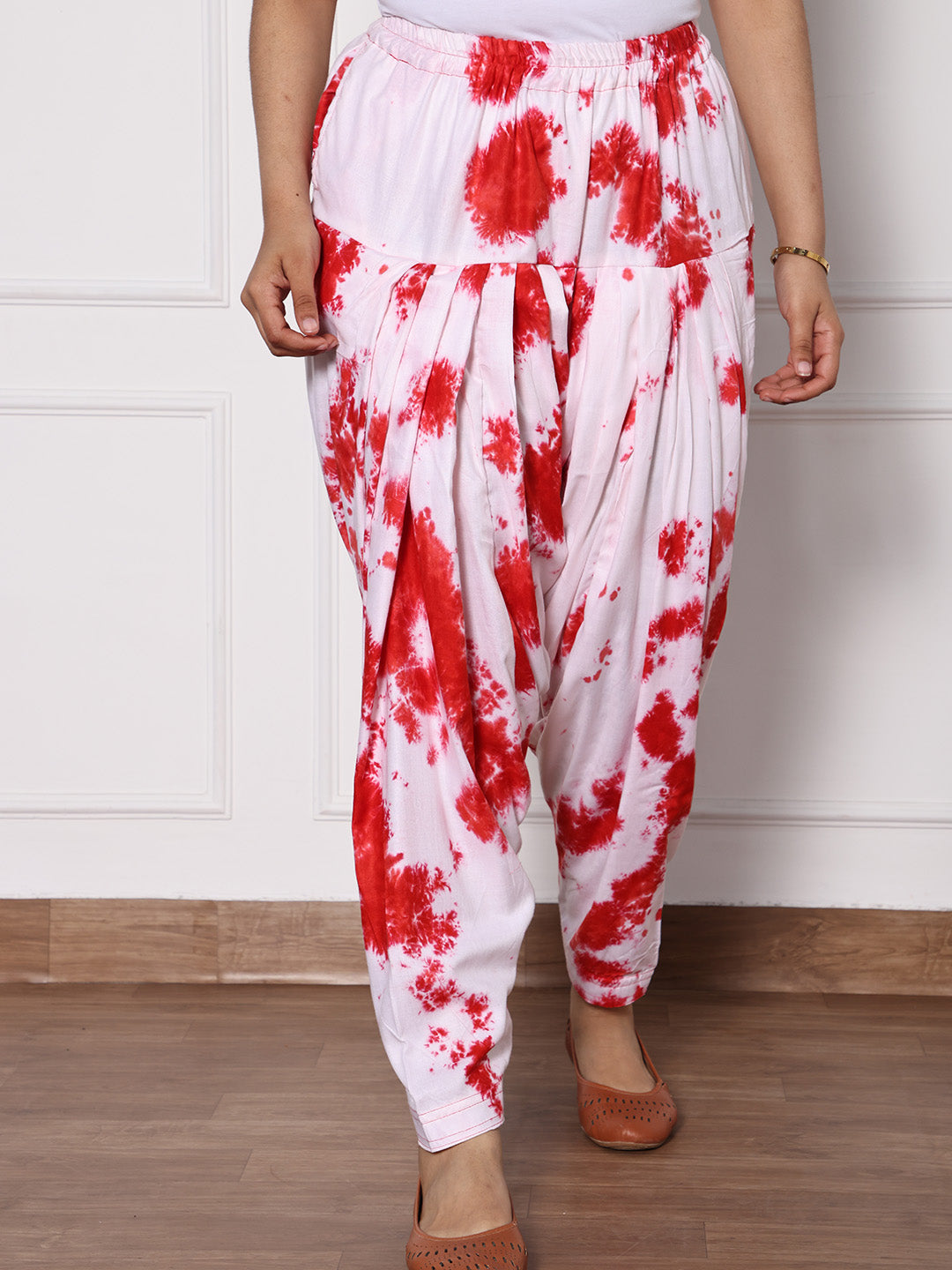 White&Red Rayon TieDyeSalwar