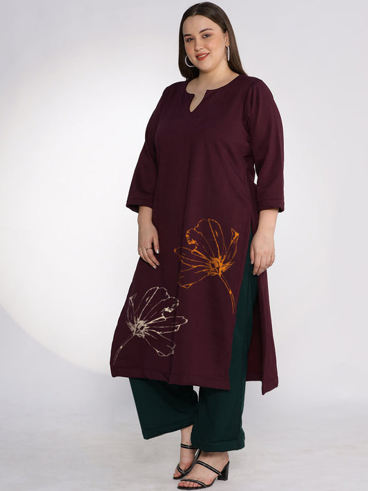 Wine Fleece LongKurta - ButtercupFrost