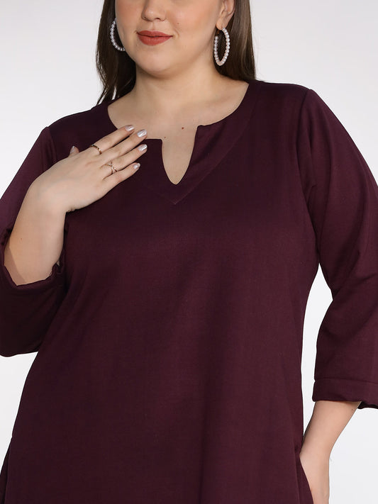 Wine Fleece LongKurta - ButtercupFrost