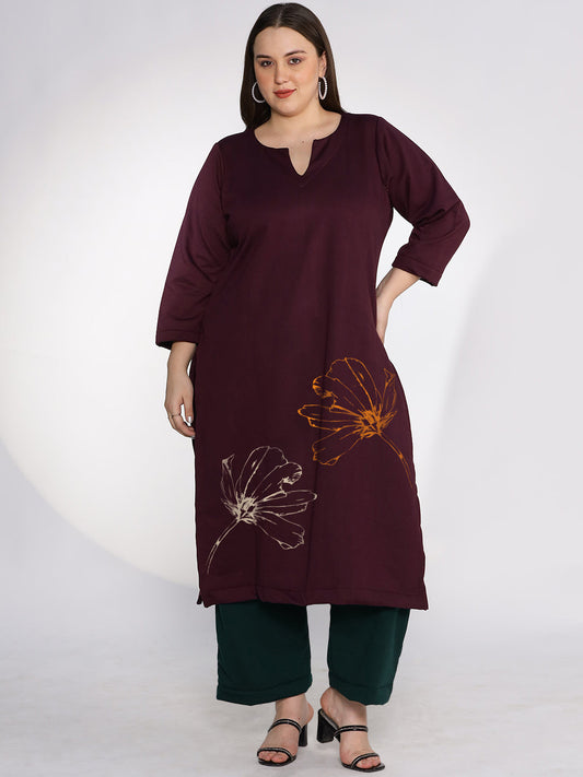 Wine Fleece LongKurta - ButtercupFrost