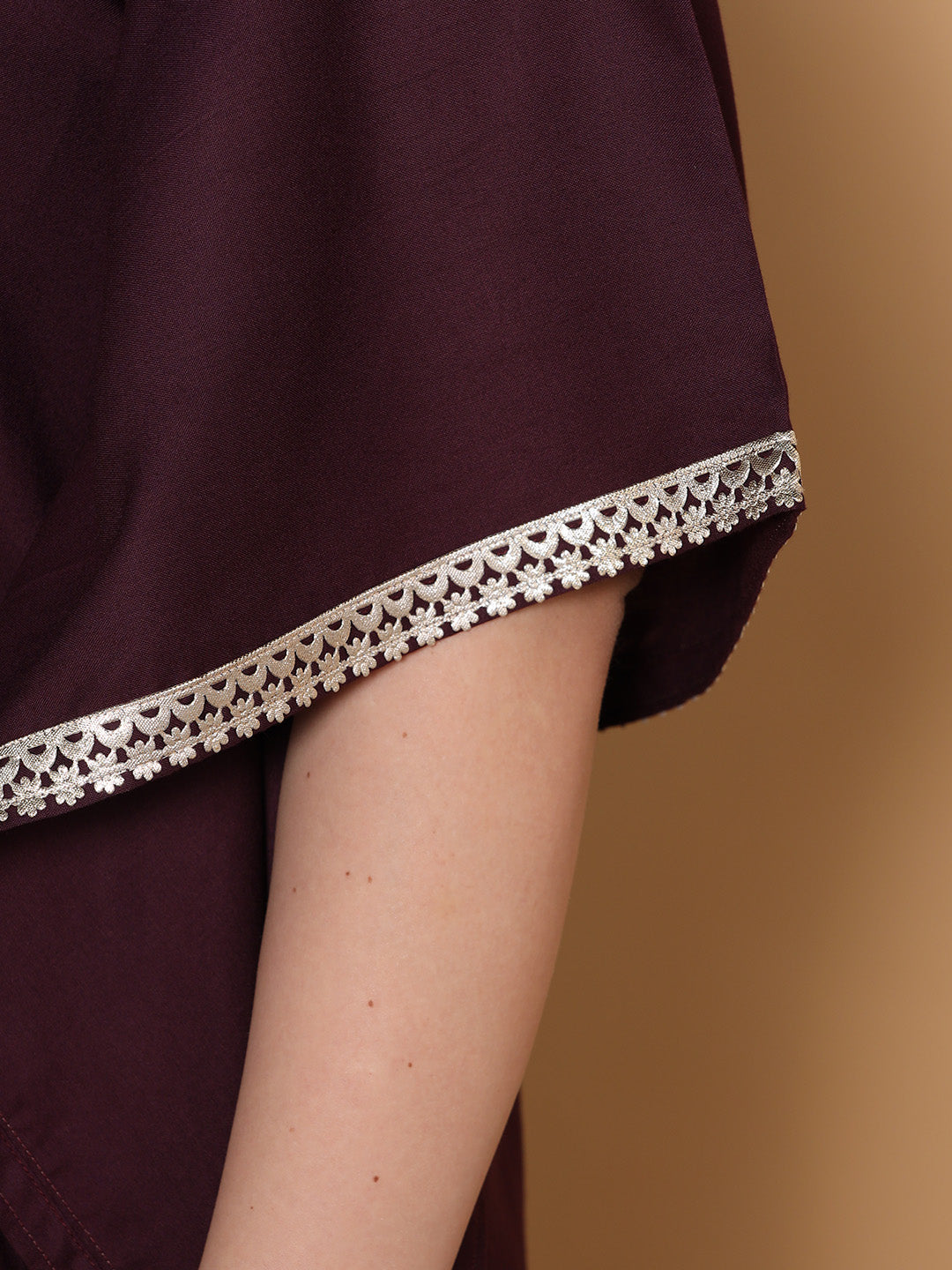 Wine Rayon Embellished Kaftan Kurta