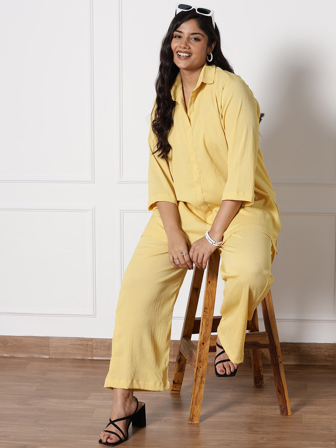 Yellow Textured WaistbandPalazzo